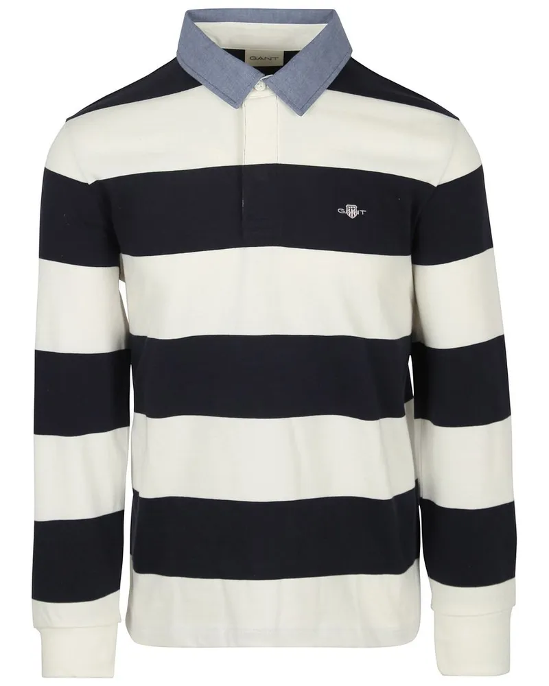 Gant Heavy Rugger Shield Poloshirt Streifen Navy Weiß Blau