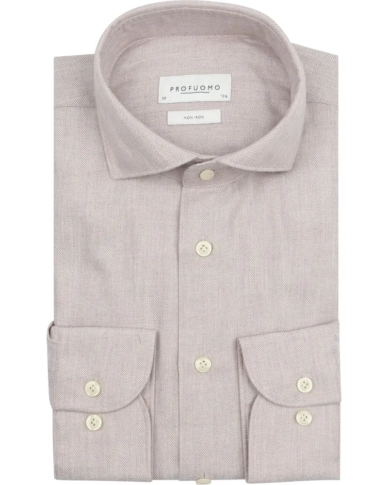 Profuomo Hemd Peached Herringbone Flanell Beige Beige