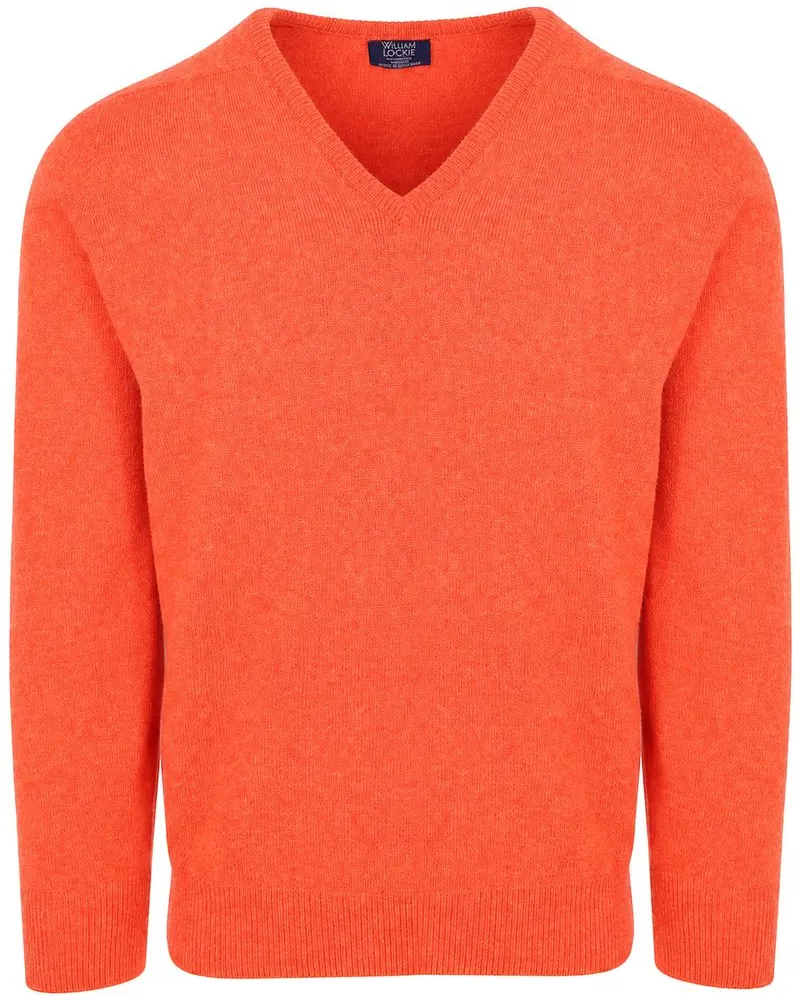 William Lockie V-Ausschnitt Pullover Lammwolle Inferno Orange