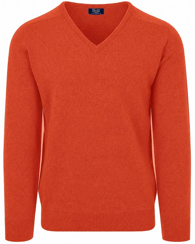 William Lockie V-Ausschnitt Pullover Lammwolle Inferno Orange