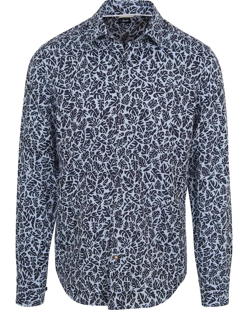 HUGO BOSS Hemd Leinen Druck Blau Blau