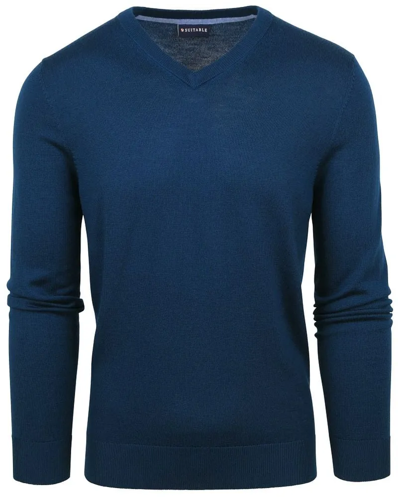 Suitable Merino Pullover V-Ausschnitt Indigo Blau Dunkelblau