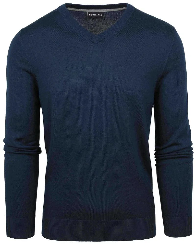 Suitable Merino Pullover V-Ausschnitt Navy Blau
