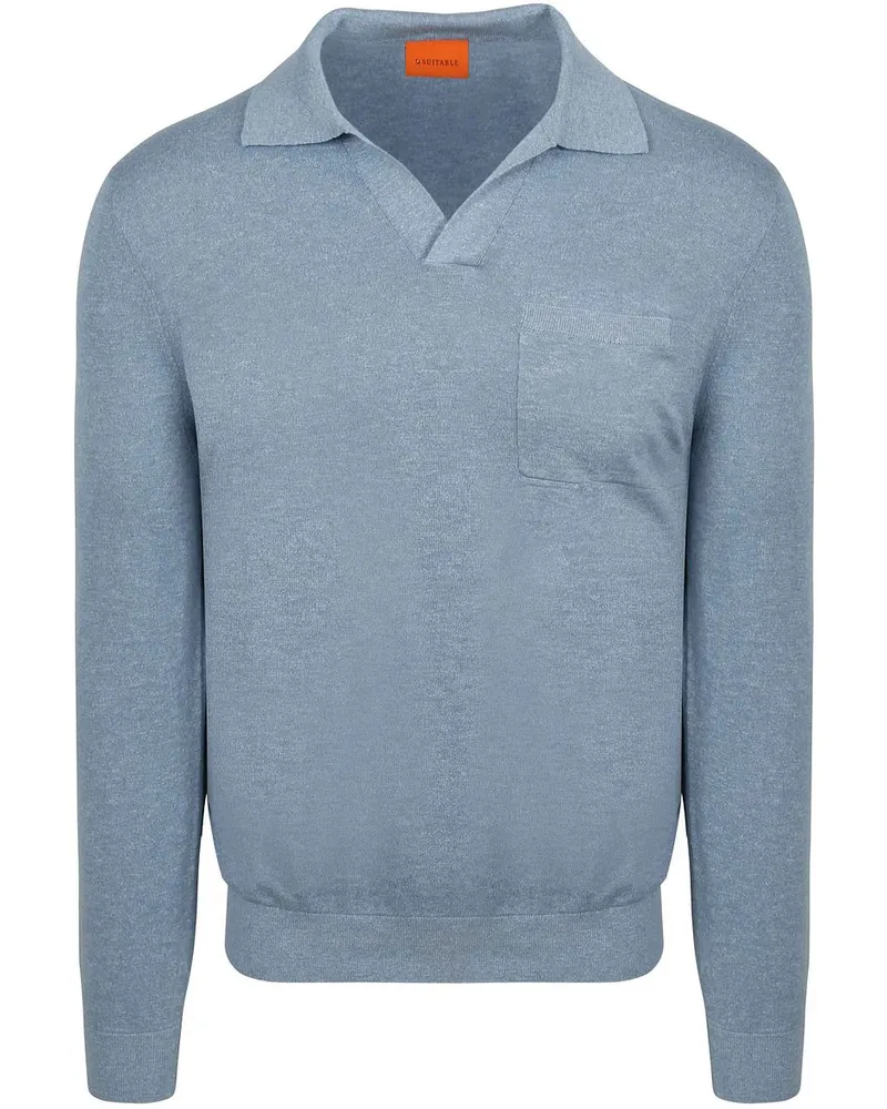 Suitable Longsleeve Knitted Poloshirt Riva Pocket Hellblau Hellblau