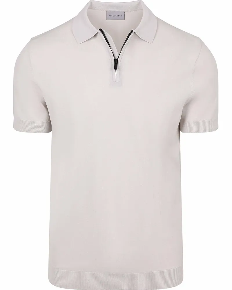 Suitable Knitted Half Zip Poloshirt Dan Ecru Beige