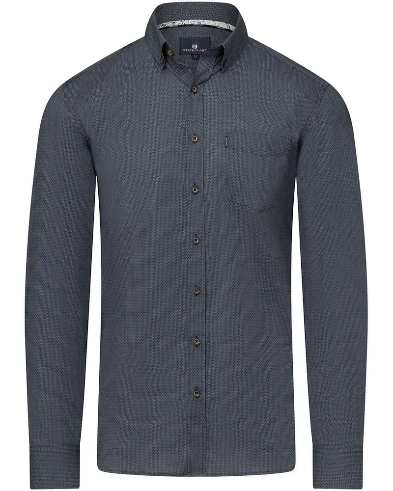 State of Art Hemd Druck Blau Grau Anthrazit