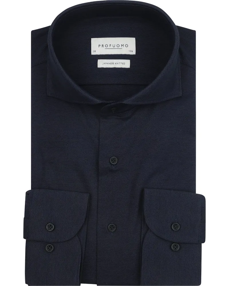 Profuomo Japanese Knitted Hemd Structure Navy Dunkelblau