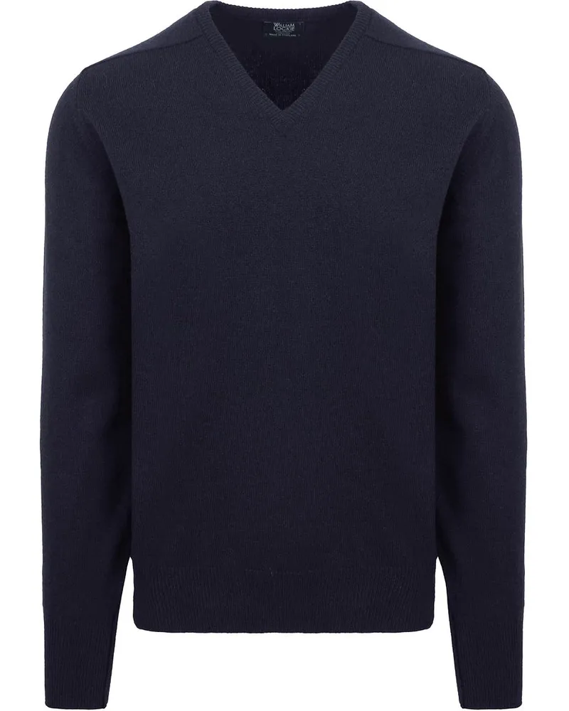 William Lockie V-Ausschnitt Pullover Lammwolle Jeans Melange Blau