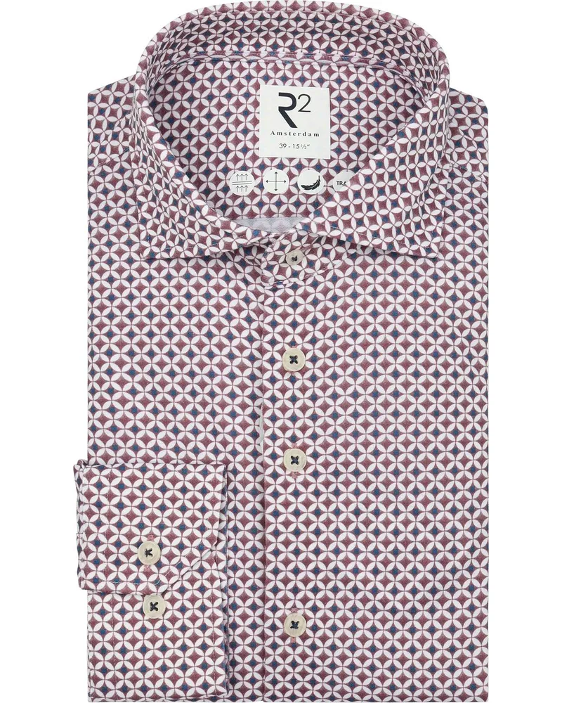 R2 Amsterdam R2 Knitted Businesshemd Print Mauve Rot