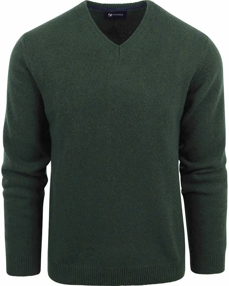 Suitable Lammwolle Pullover V-Ausschnitt Dunkelgrün Dunkelgrün