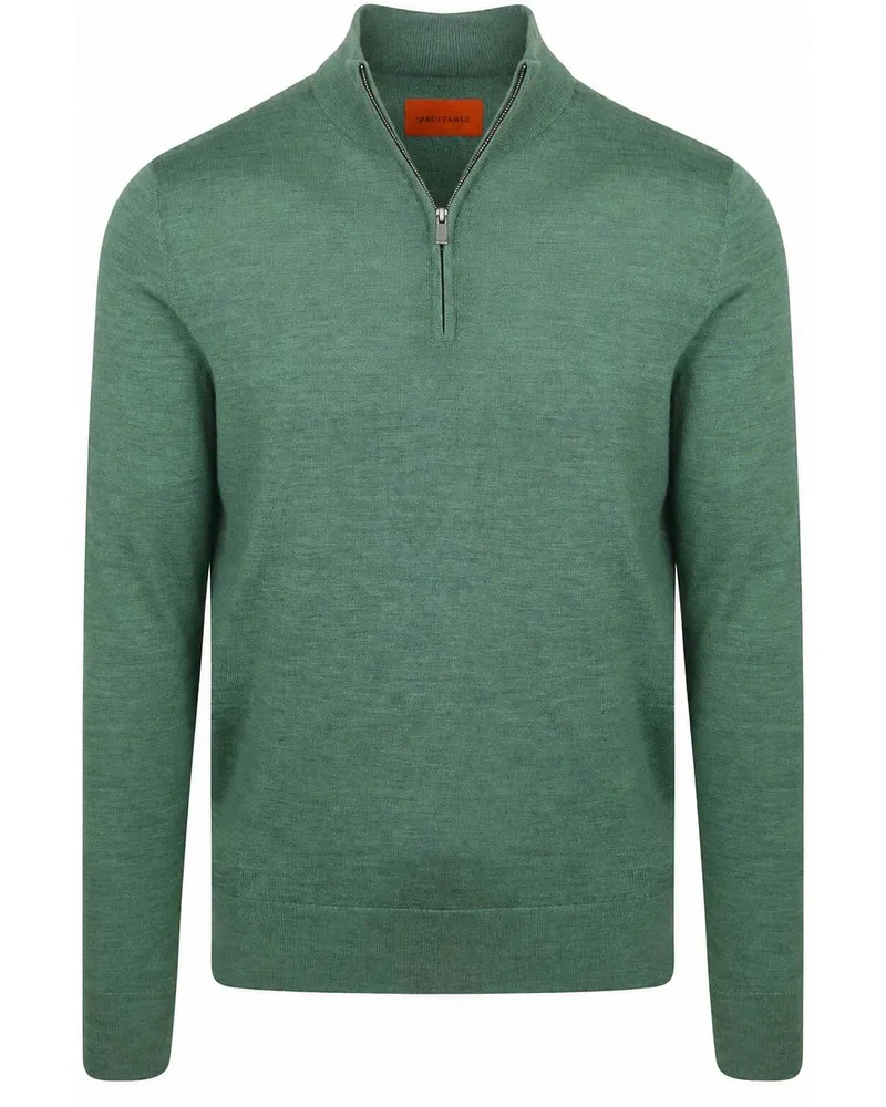 Suitable Merino Half Zip Pullover Hellgrün Grün