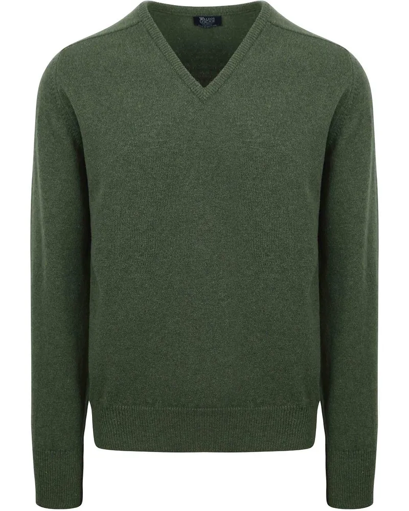 William Lockie Pullover Lammwolle V-Ausschnitt Olivgrün Grün