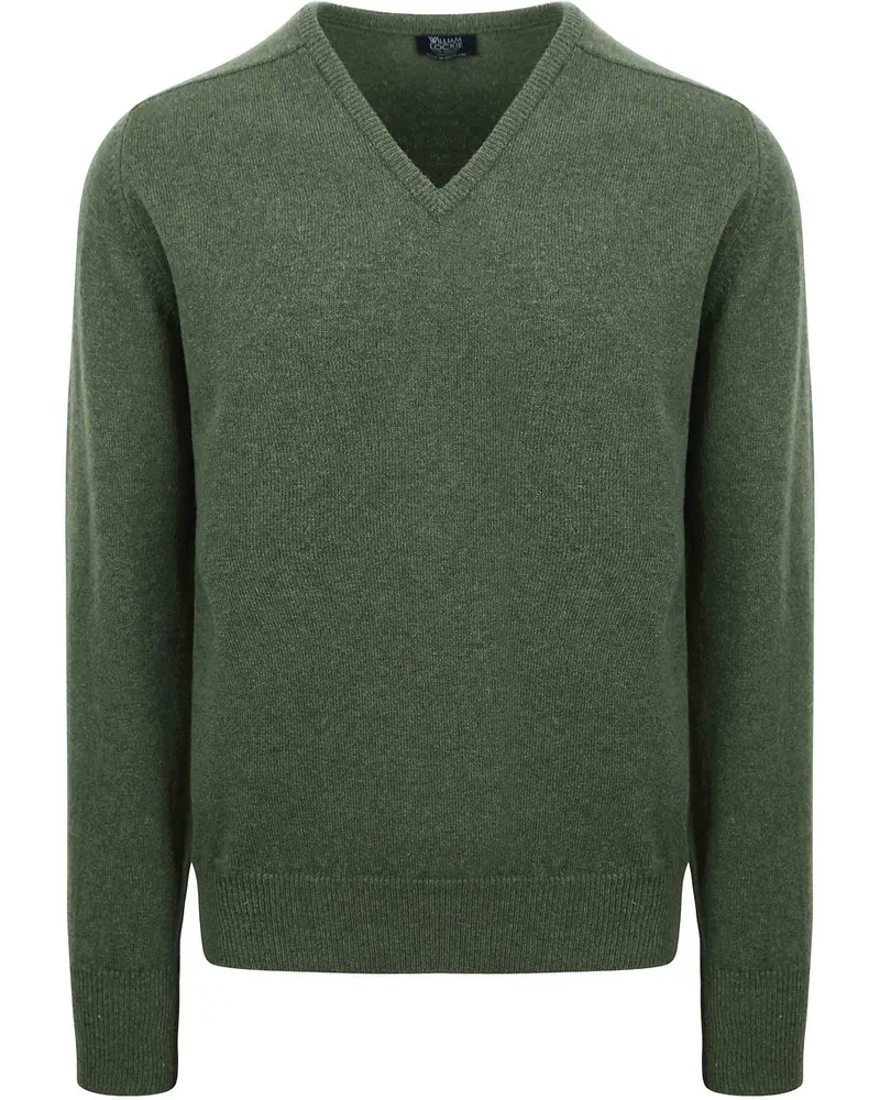 William Lockie Pullover Lammwolle V-Ausschnitt Olivgrün Grün