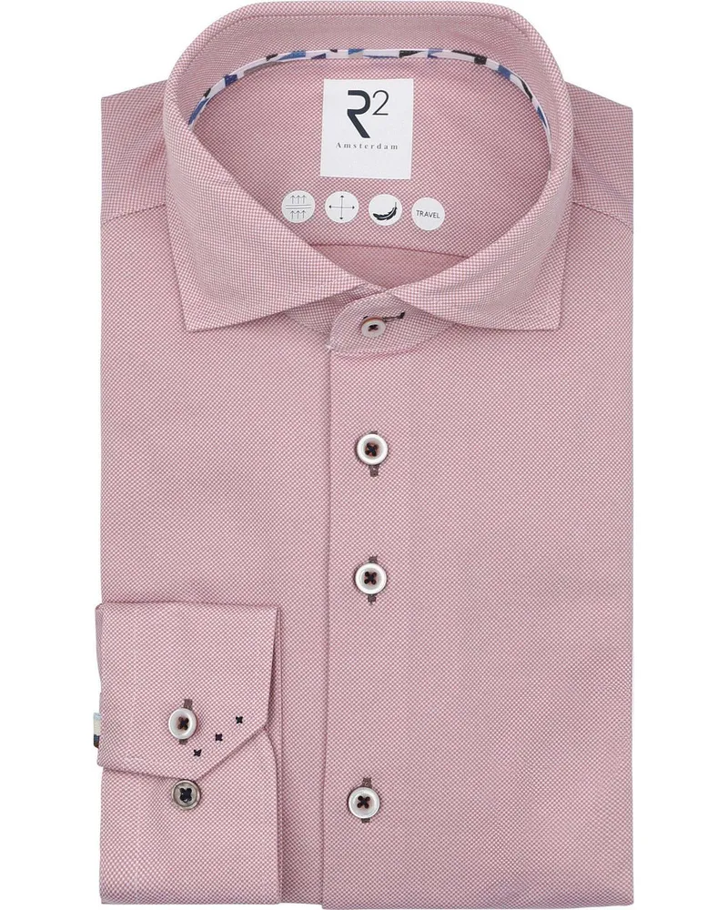R2 Amsterdam R2 Hemd Technisch Gestreikt Dobby Rosa Pink