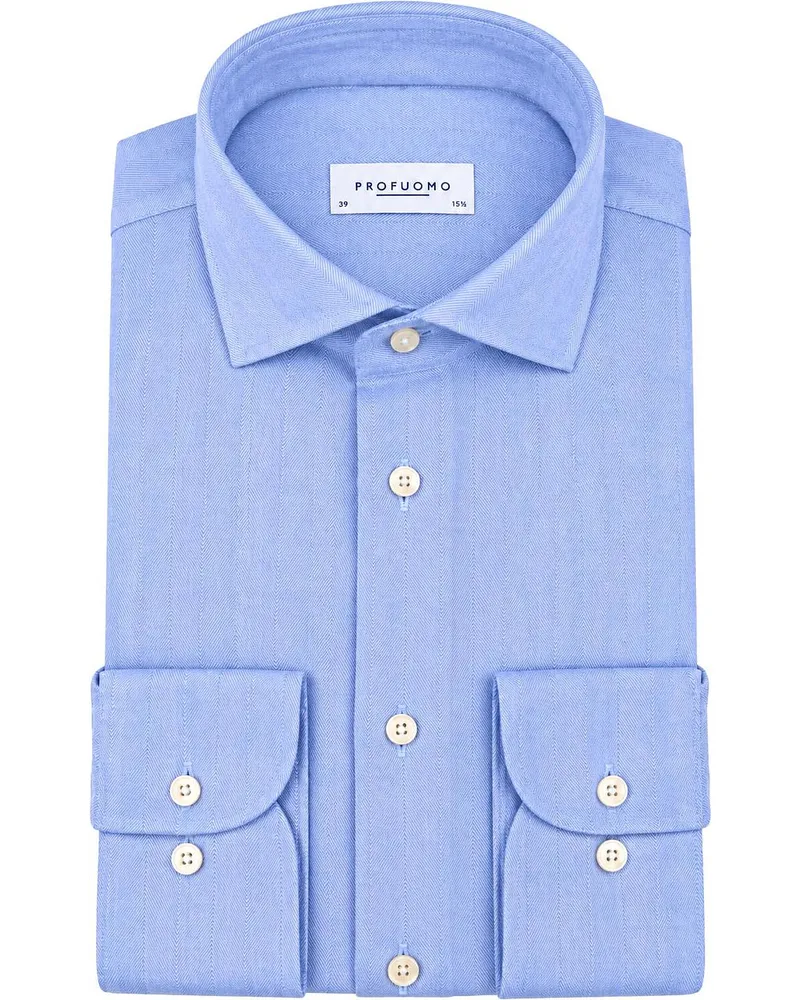 Profuomo Hemd Herringbone Light Blue Hellblau