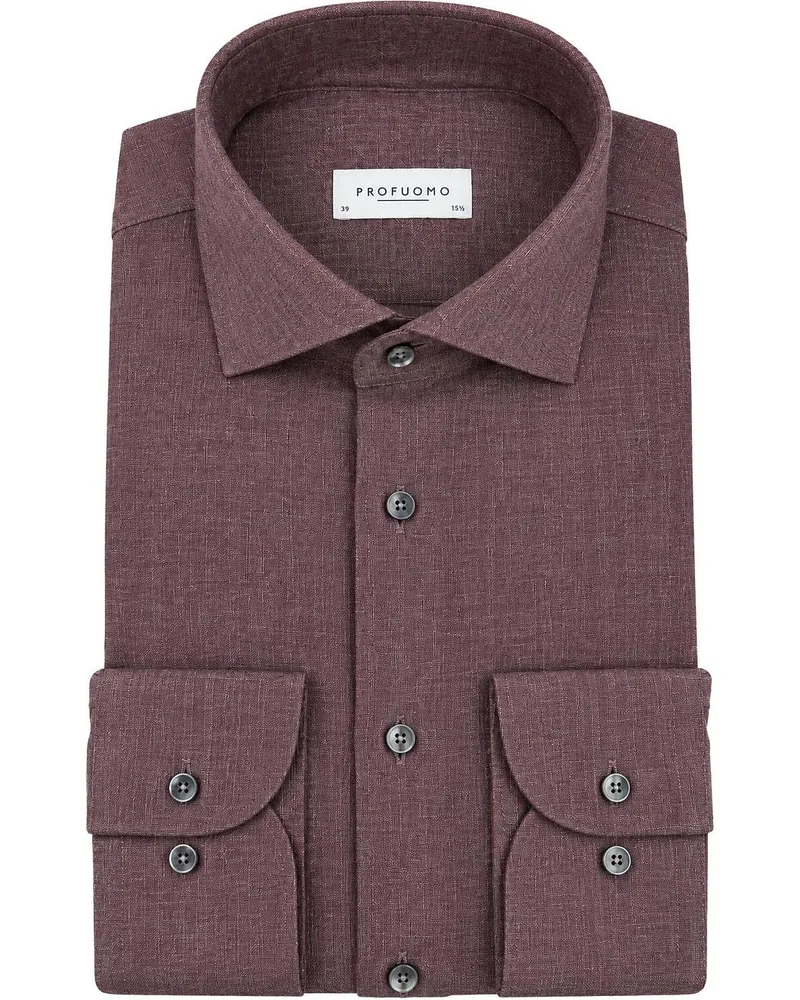 Profuomo Brushed Twill Hemd Aubergine Violett