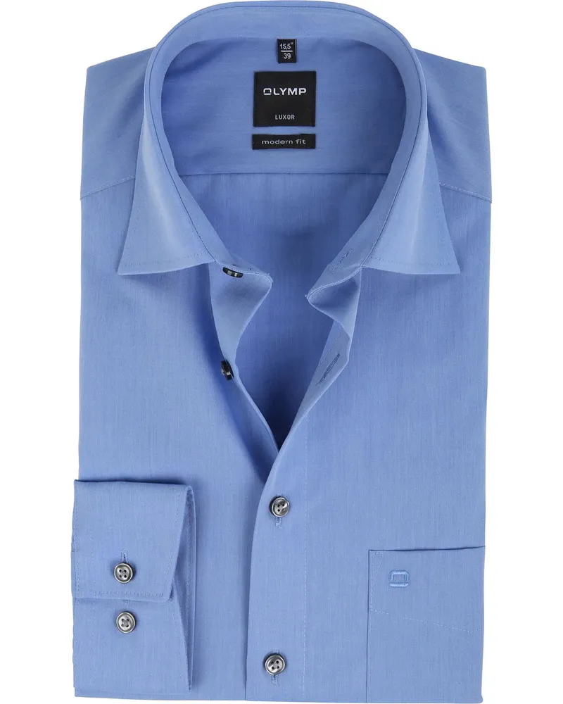 Olymp Luxor Bügelfrei Hemd Modern Fit Blau Blau