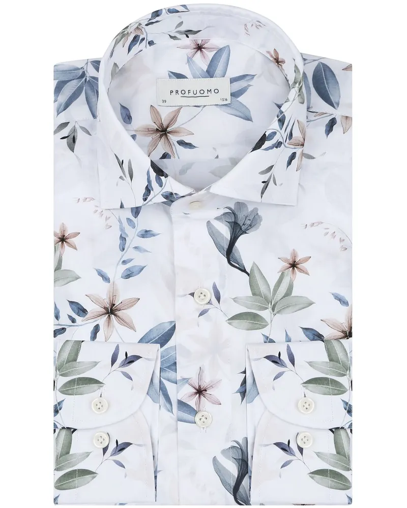 Profuomo Hemd Blumenmuster Weiß Multicolour