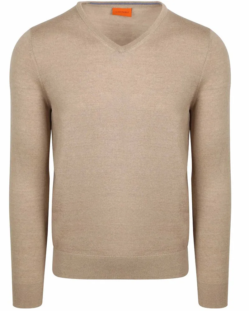 Suitable Merino Pullover V-Ausschnitt Beige Beige