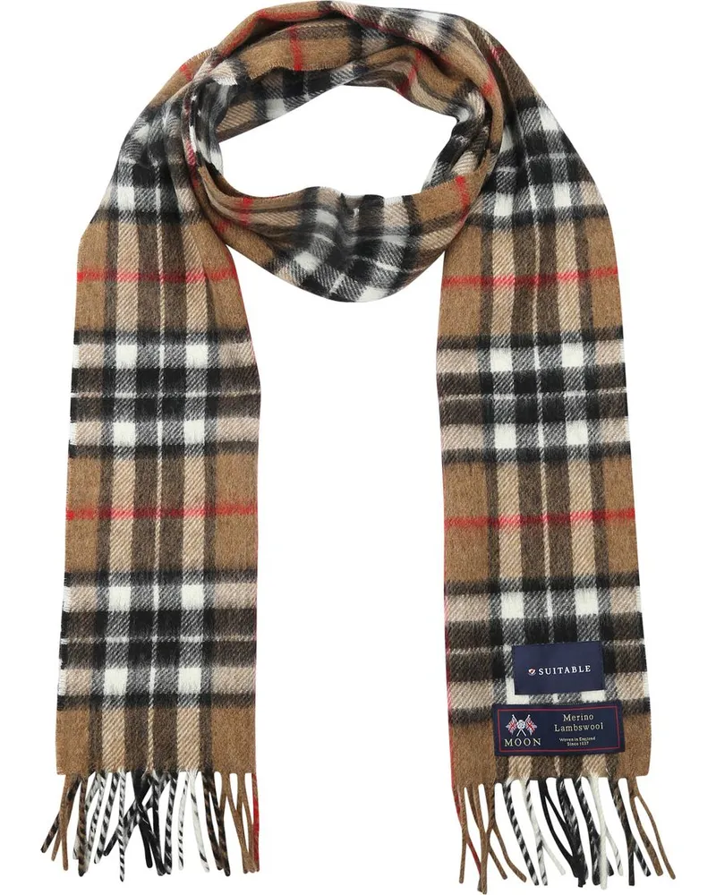 Suitable Geeigneter Herrenschal Kariert Merino Beige Multicolour