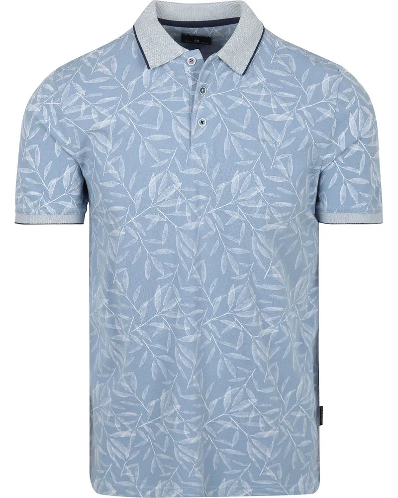 State of Art Polo mit Blattmuster Hellblau Hellblau