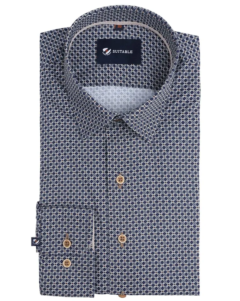 Suitable Hemd Print Dunkelblau Dunkelblau