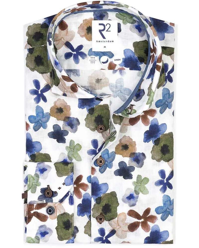 R2 Amsterdam R2 Hemd Leinen Blumenmuster Multicolor Blau