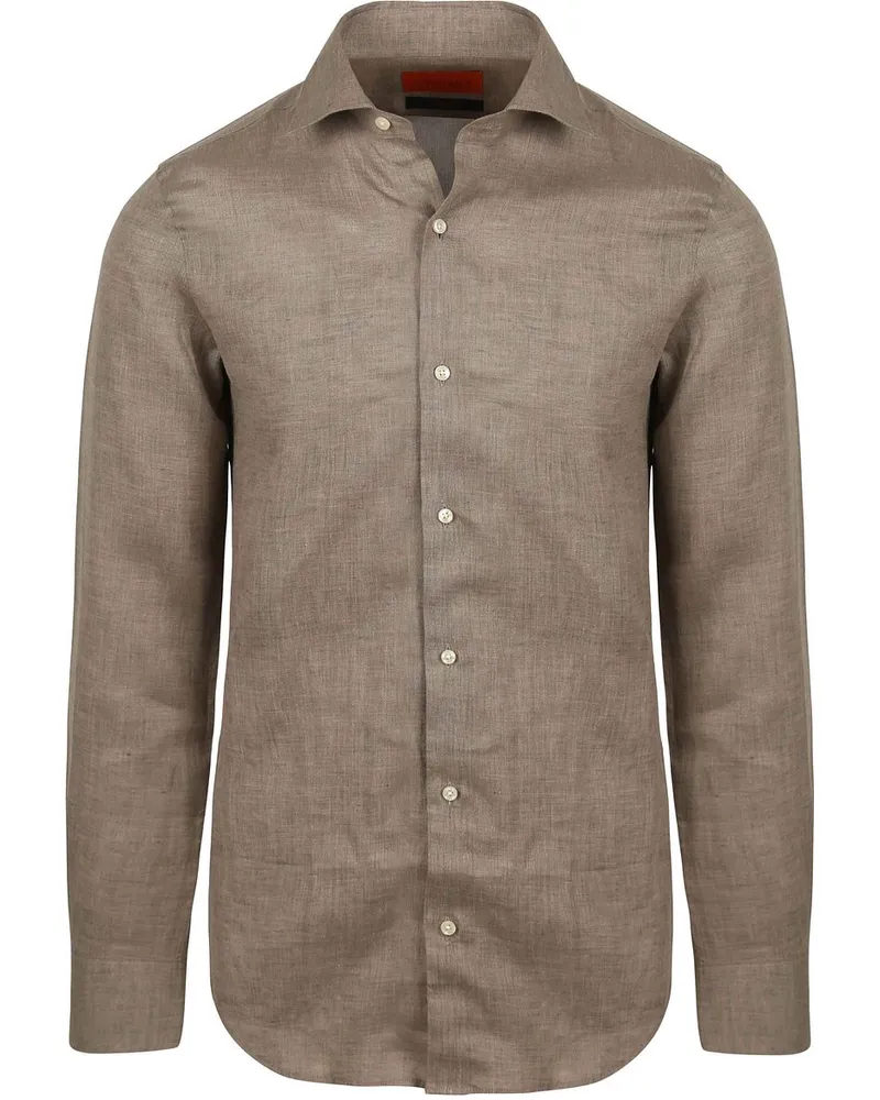 Suitable Hemd Leinen Taupe Braun