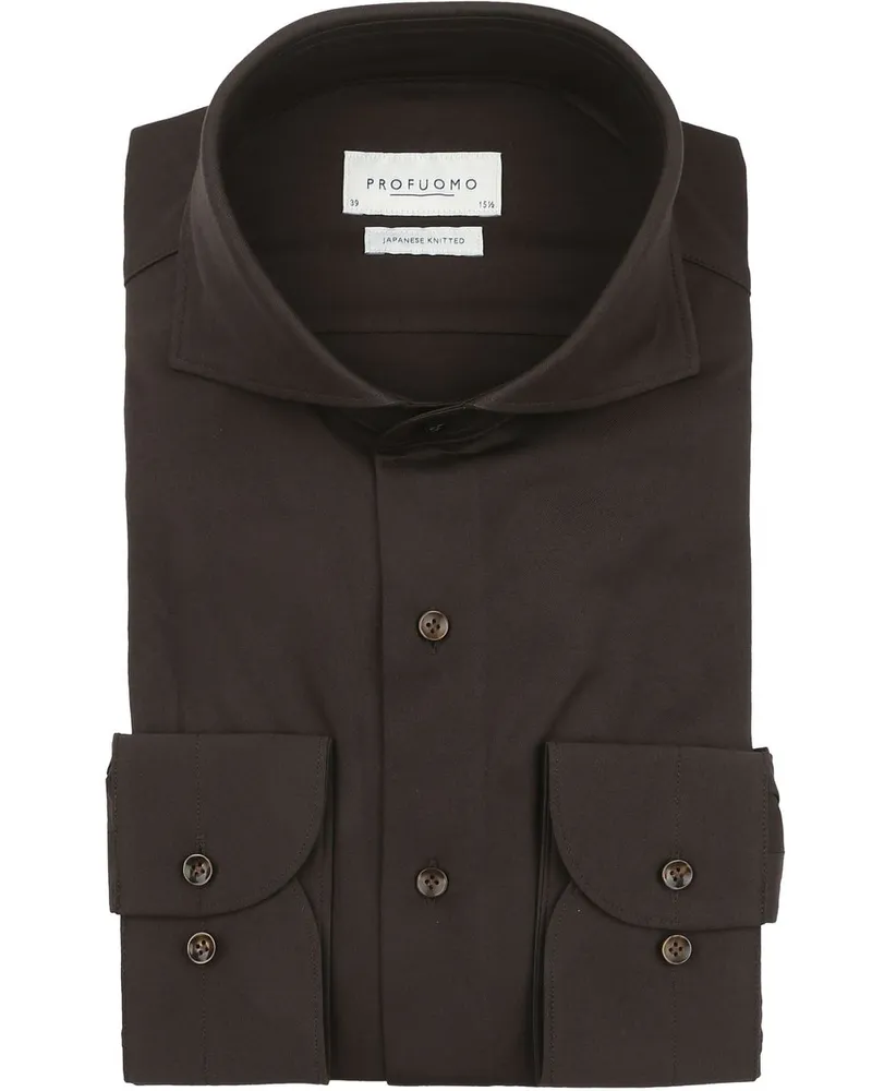 Profuomo Japanese Knitted Hemd Dunkelbraun Braun