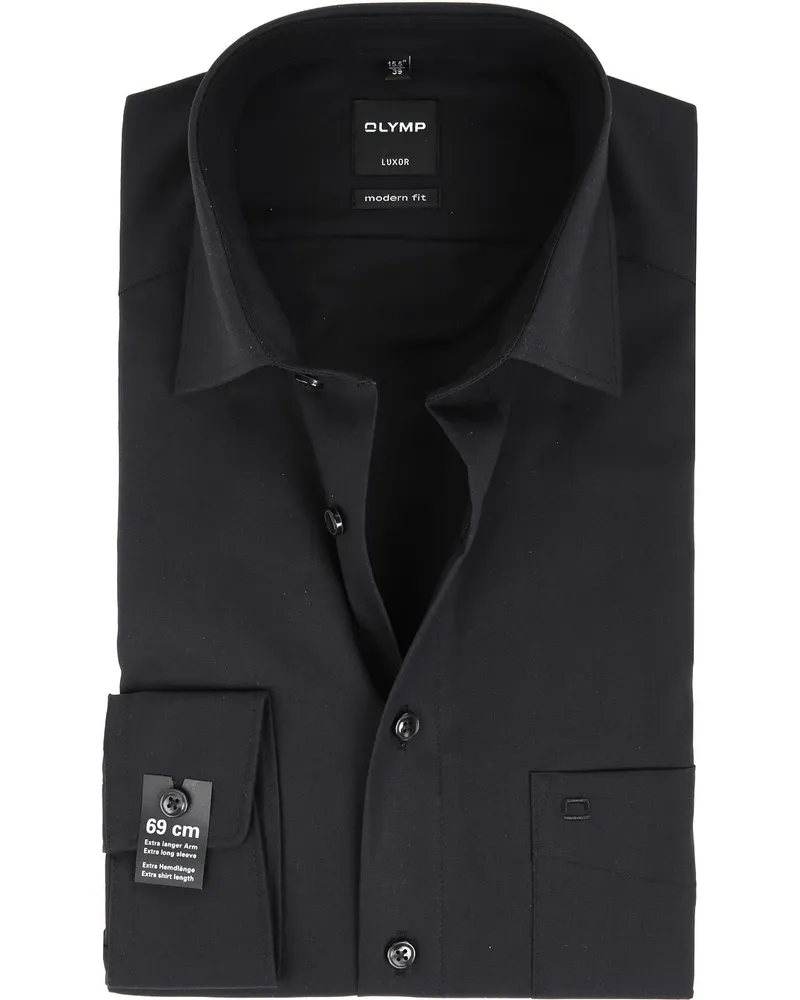 Olymp Luxor Hemd Extra Lange Ärmel Schwarz Schwarz