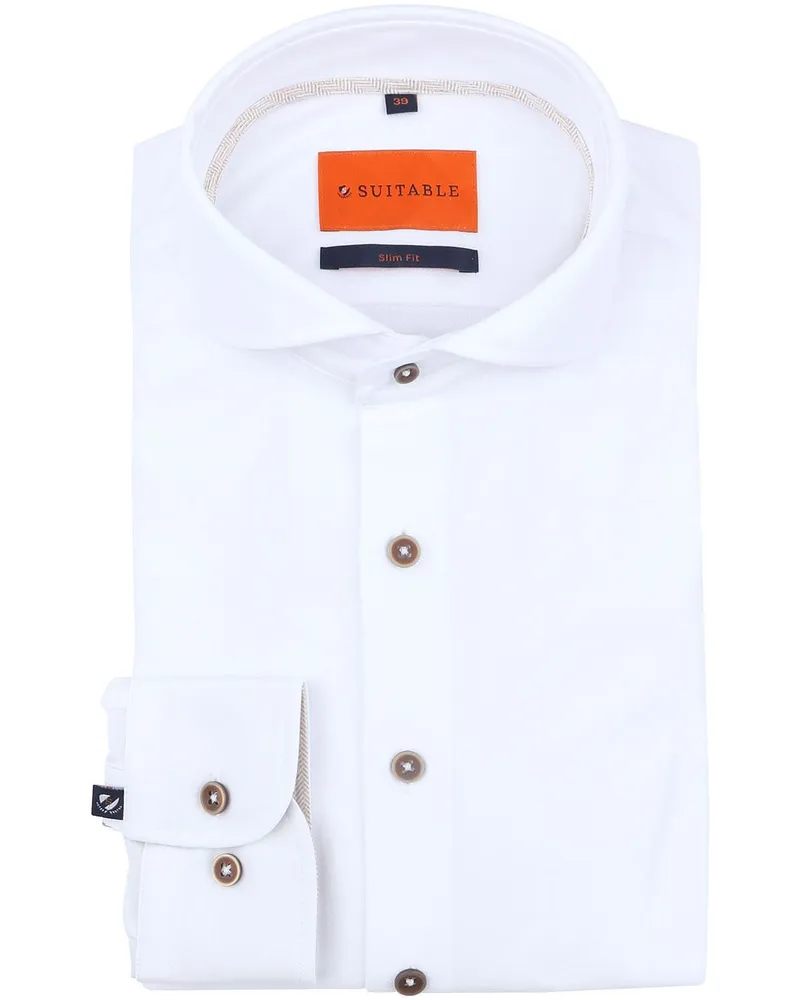 Suitable Herringbone Hemd Weiß Weiß
