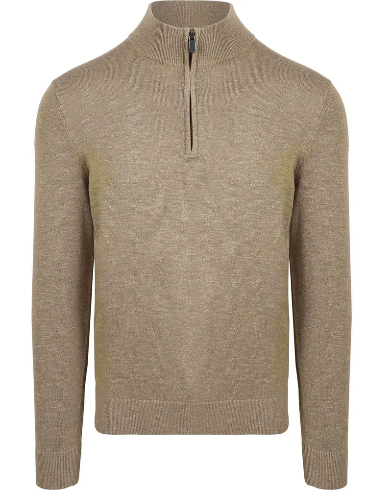 Suitable Slub Yarn Half Zip Pullover Beige Beige