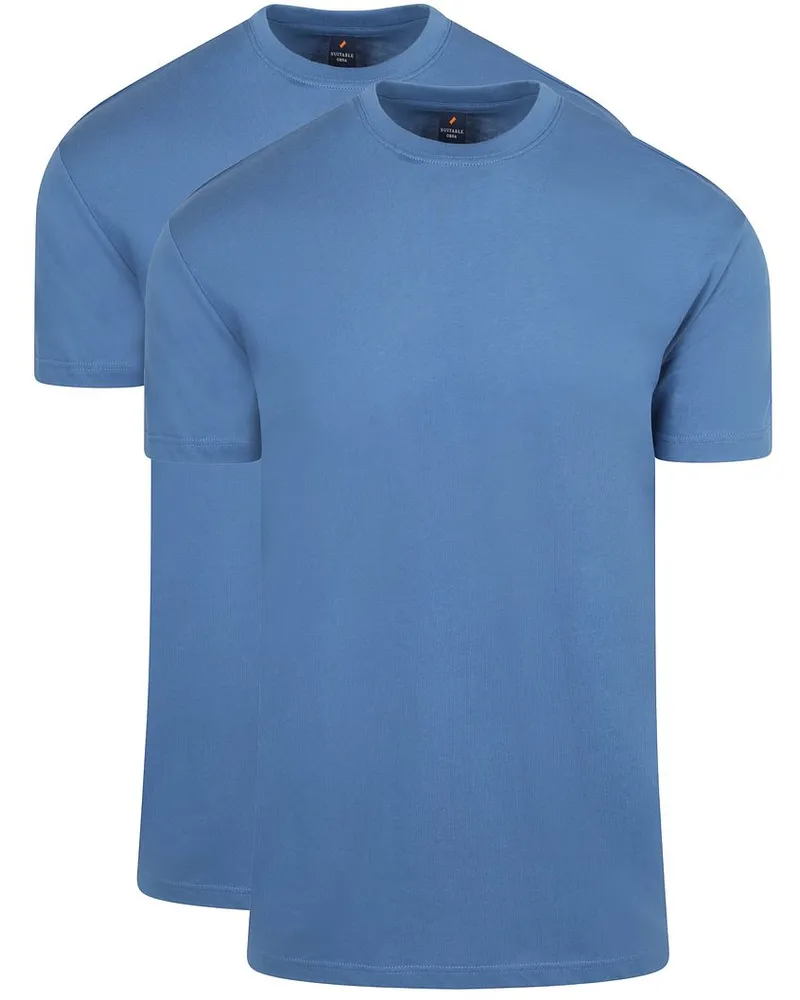 Suitable Obra T-Shirt Hoher Rundhalsausschnitt Mid Blau 2-Pack Blau