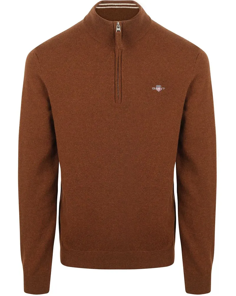 Gant Halfzip-Wollpullover mit Logo Braun Braun
