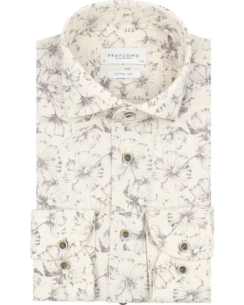 Profuomo Hemd Blumenmuster Beige Beige