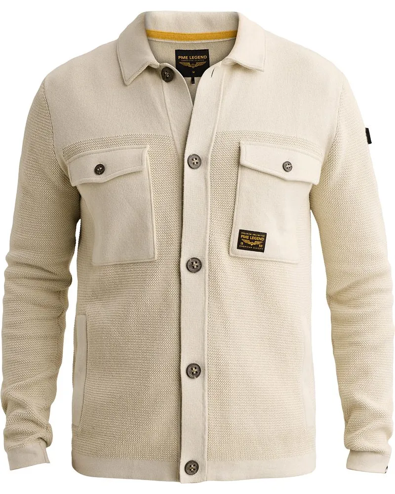 PME Legend Strickjacke Mixed Textures Ecru Weiß