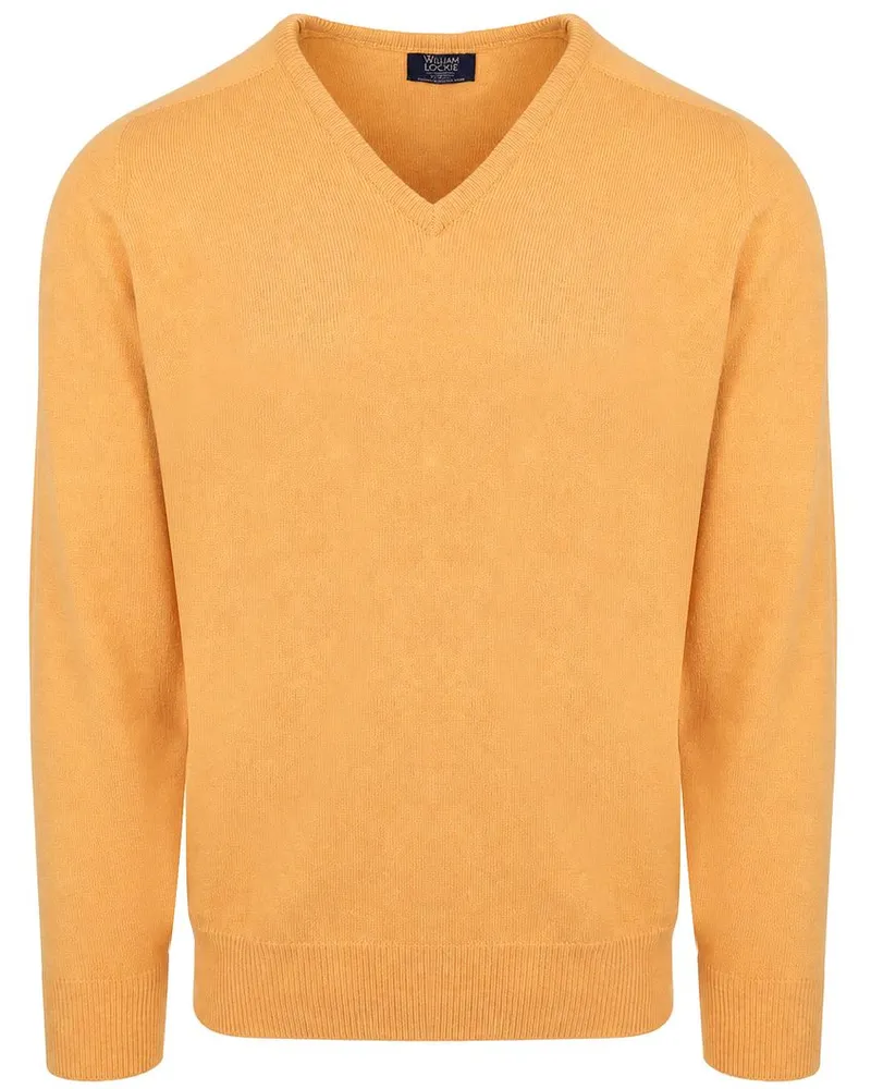 William Lockie V-Ausschnitt Pullover Lammwolle Harvest Gold Gelb