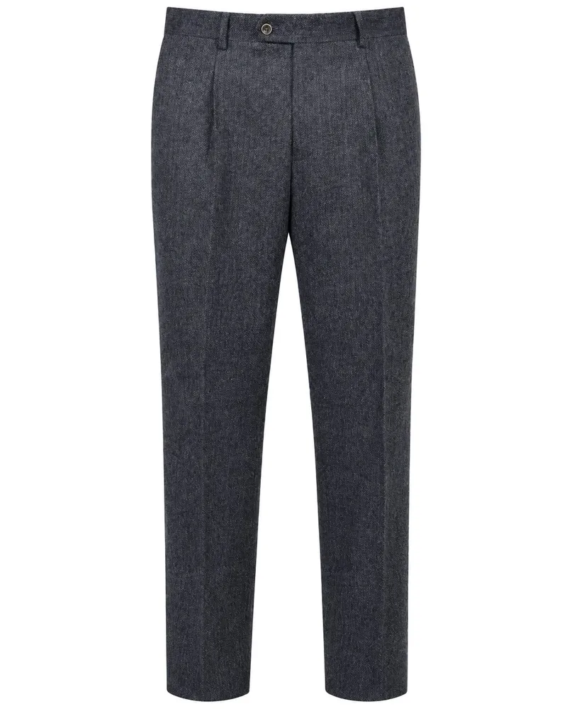 Suitable Hose Straight Pleat Herringbone Navy Dunkelblau