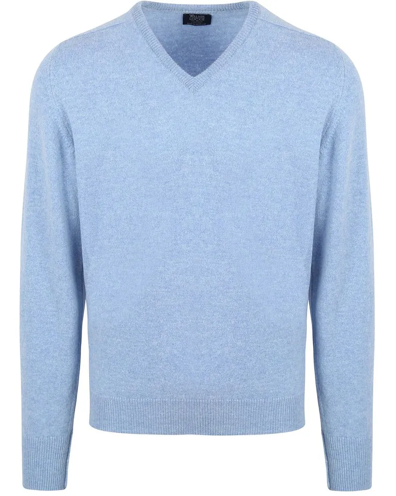 William Lockie V-Ausschnitt Pullover Lammwolle Hellblau Hellblau