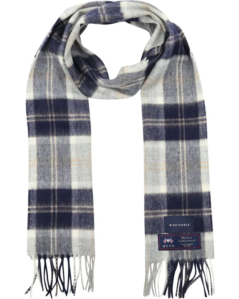 Suitable Geeigneter Herrenschal Kariert Merino Blau Grau Blau