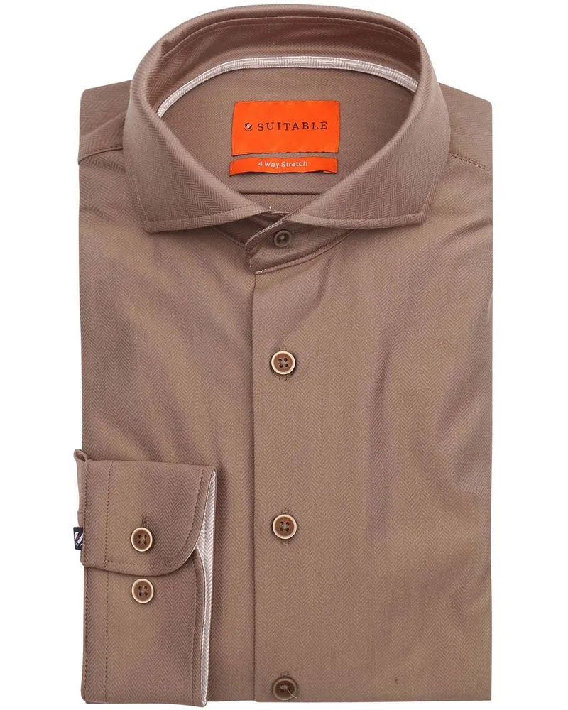 Suitable Herringbone Hemd Taupe Taupe