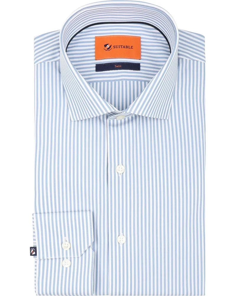 Suitable Twill Hemd Streifen Blau Hellblau