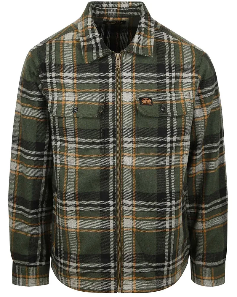 Superdry. Overshirt Miller Wool Blend Karos Grün Dunkelgrün