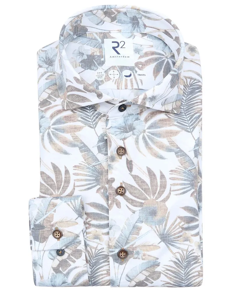 R2 Amsterdam R2 Hemd Leaves Print Beige Multicolour