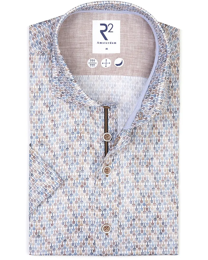 R2 Amsterdam R2 Hemd Shortsleeve Print Blau Multicolour