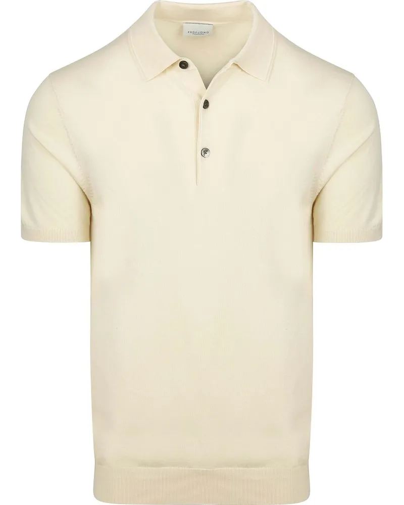 Profuomo Strick-Poloshirt Ecru Wollweiß