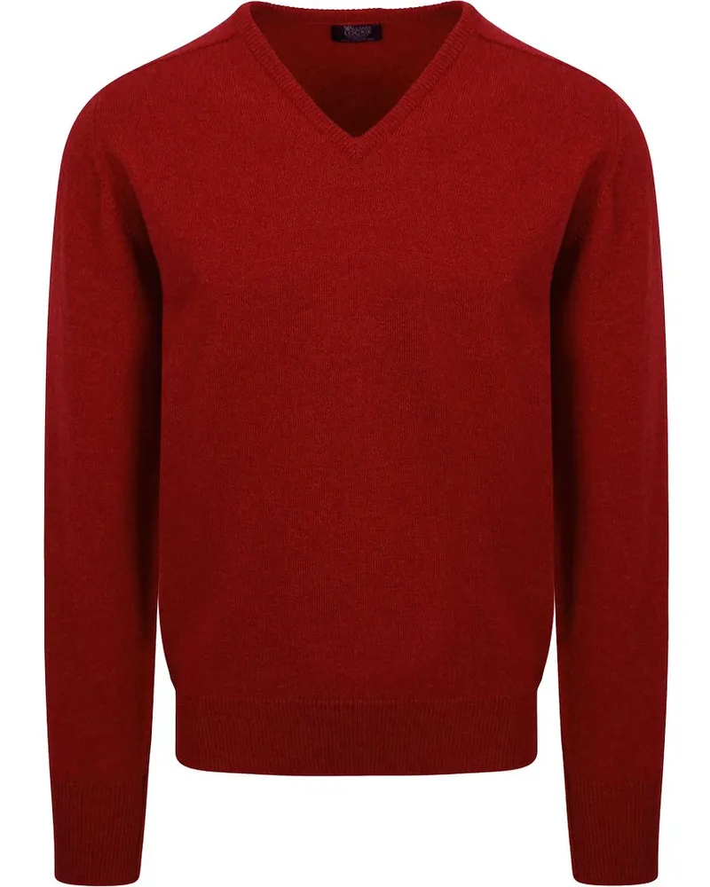 William Lockie V-Auschnitt Pullover Lammwolle Bordeaux Rot