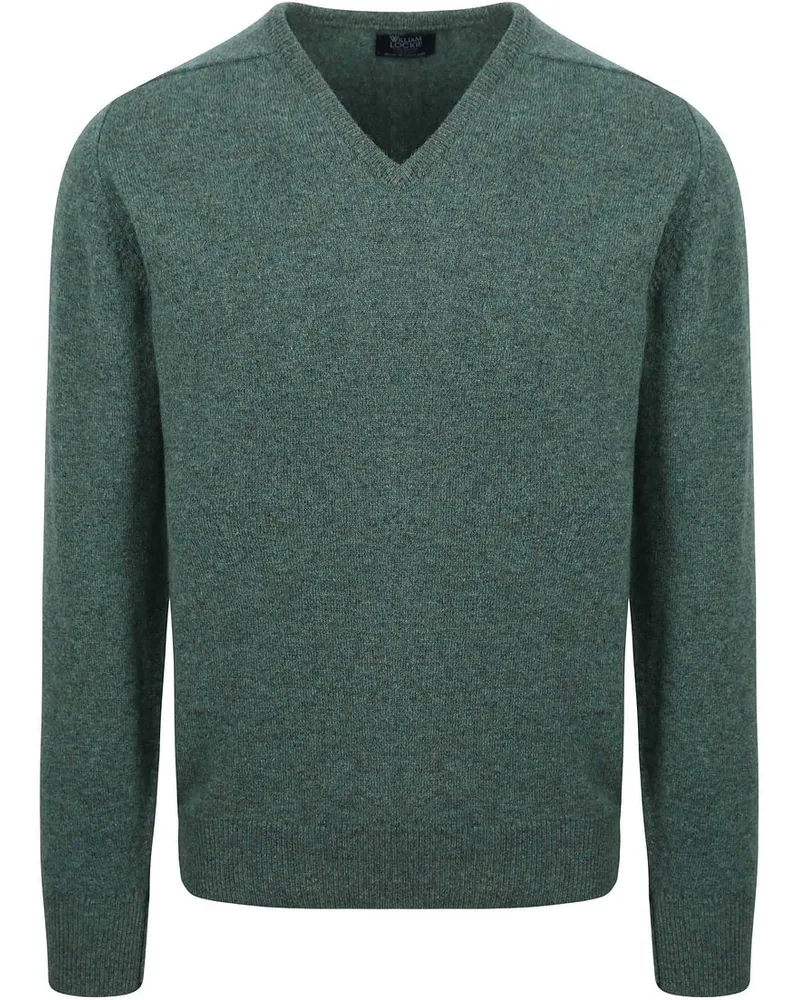 William Lockie Pullover Lammwolle V-Ausschnitt Olivgrün Grün