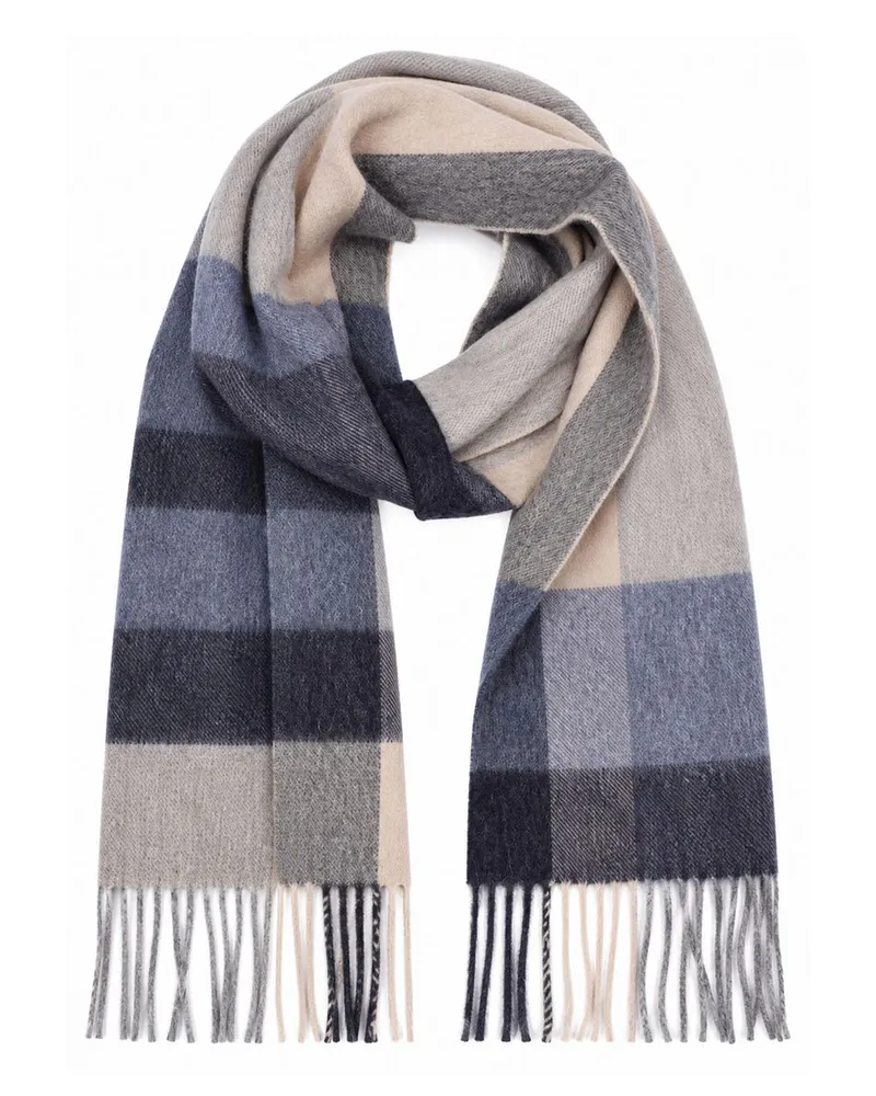 Profuomo Schal Lammwolle Karo Blau Beige Dunkelblau