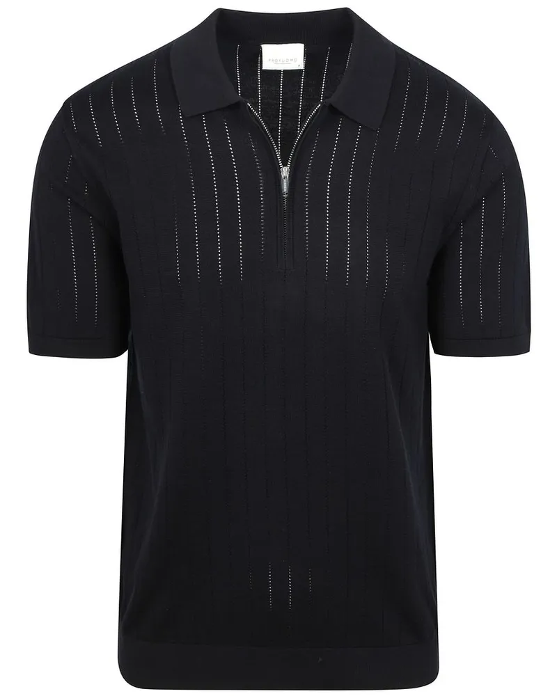 Profuomo Strick-Poloshirt Half-Zip Dropneedle Marine Dunkelblau